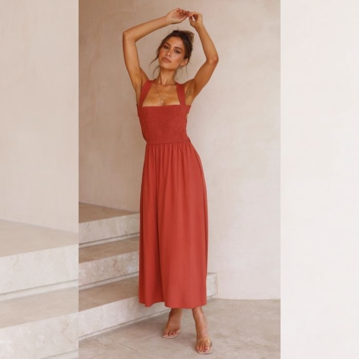 Maxi Robe sans manches en lin de coton de couleur unie décontractée Printemps Été