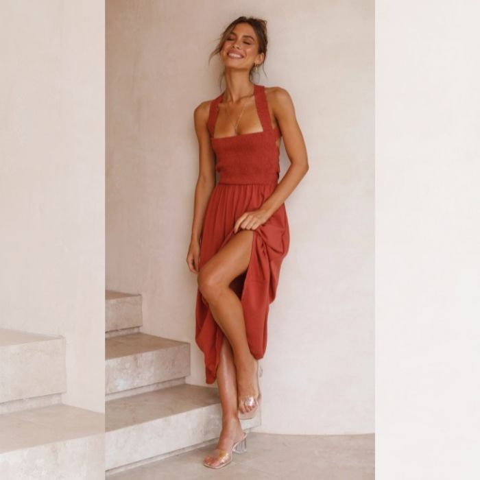 Maxi Robe sans manches en lin de coton de couleur unie décontractée Printemps Été