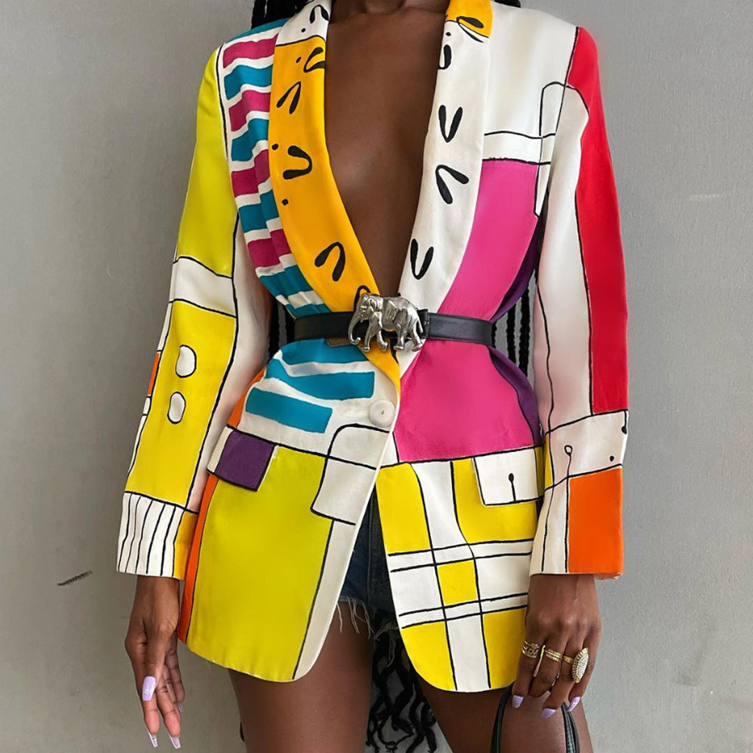 Femmes Vêtements Discothèque Positionnement Impression Bouton Blazer