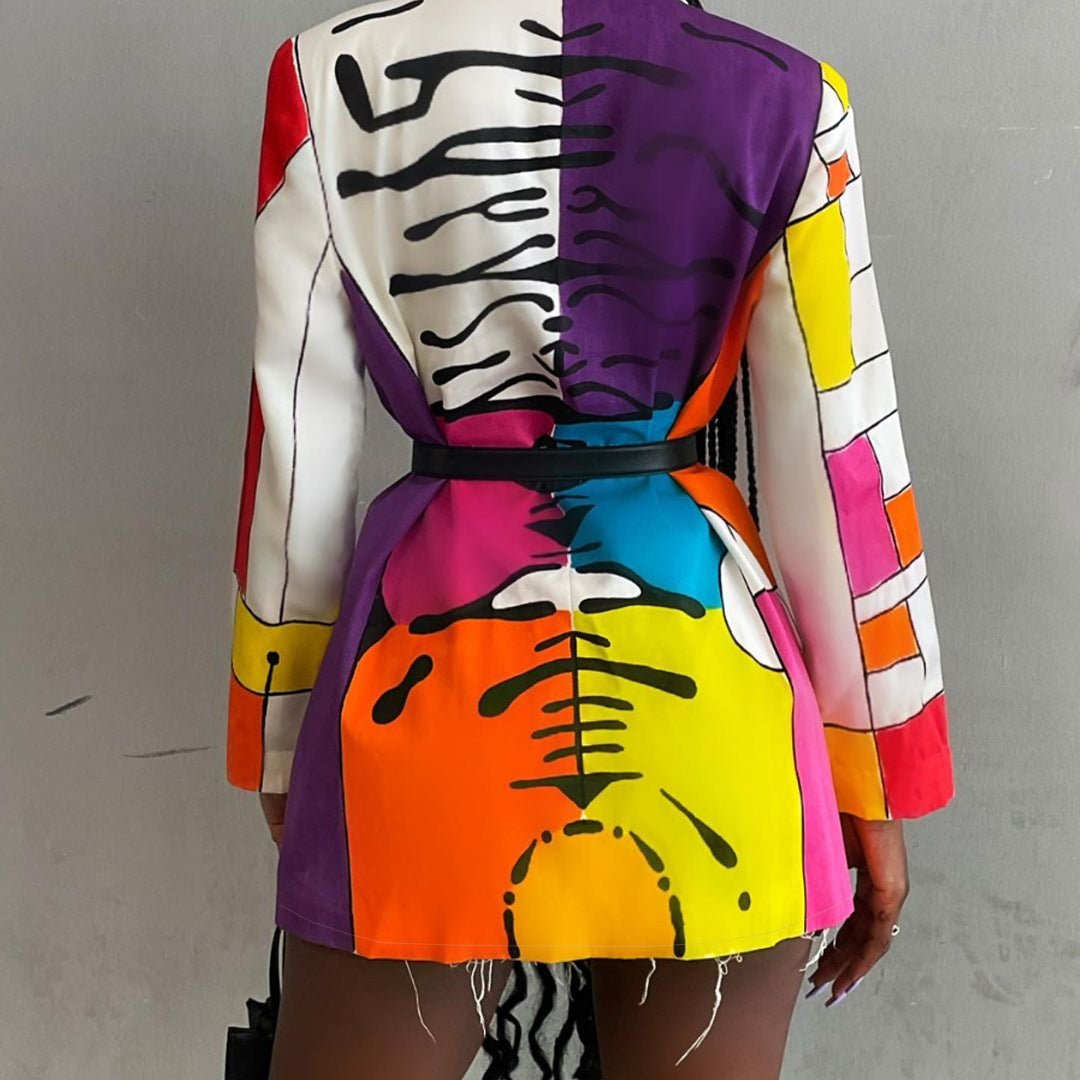 Femmes Vêtements Discothèque Positionnement Impression Bouton Blazer