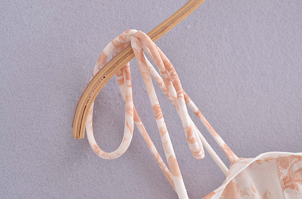 Spring Women Clothing A- line Slip Dress Mid-Length Printed Sexy Split Dress Tie Strap