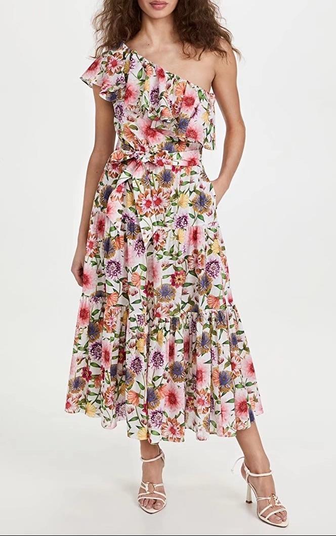 Women Spring Clothing Vacation Ruffled Printed Casual Maxi Dress Tiered Dress Sundress