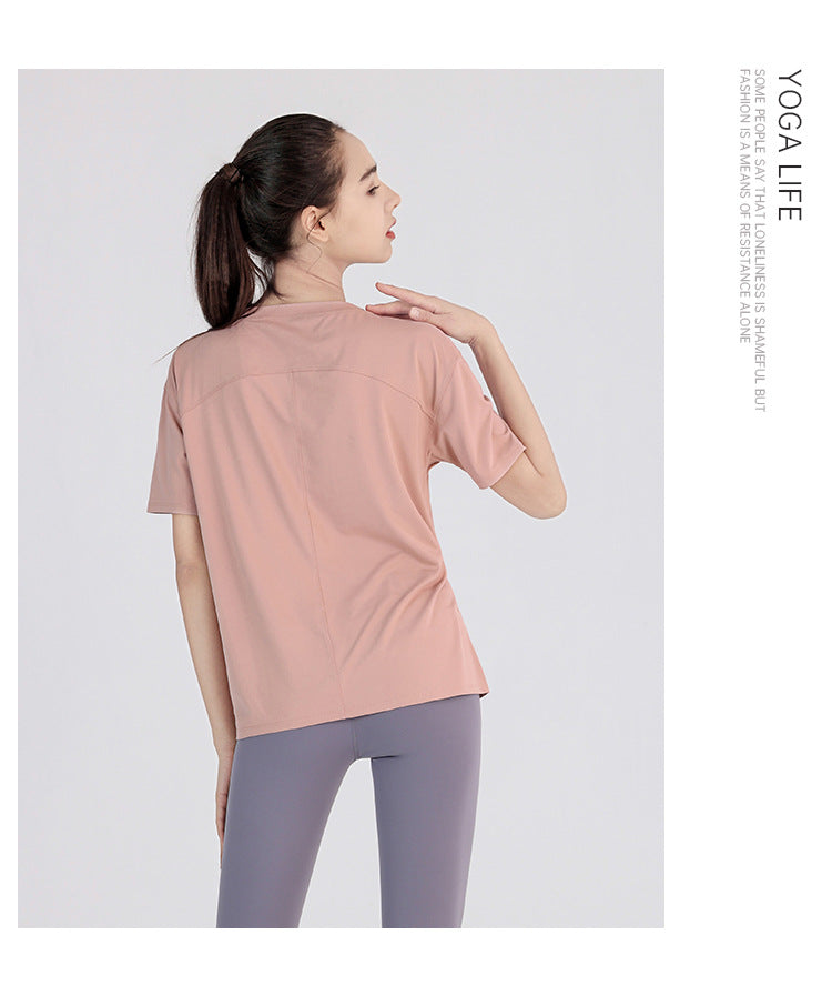 Yoga Clothes Women Spring Summer Short Sleeve Quick Drying Clothes T-shirt Slimming Internet Celebrity Workout Clothes Morning Running Loose Sports Top