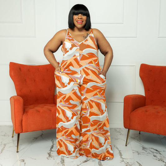 Plus Size New Arrival Jumpsuit Women Clothing Printed Sling Straight Loose Casual Pants