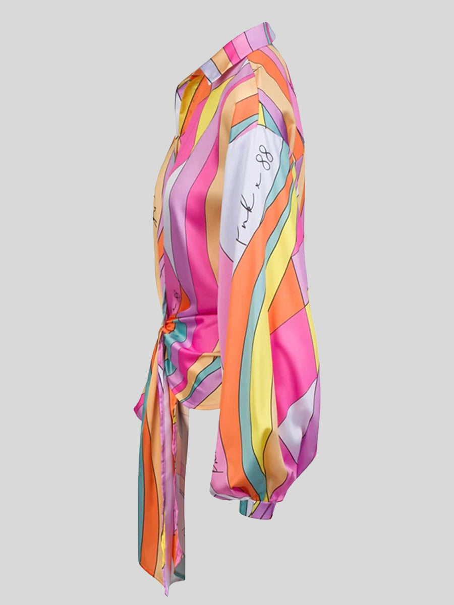 Plus Size Loose Long Sleeve Printed Shirt Top