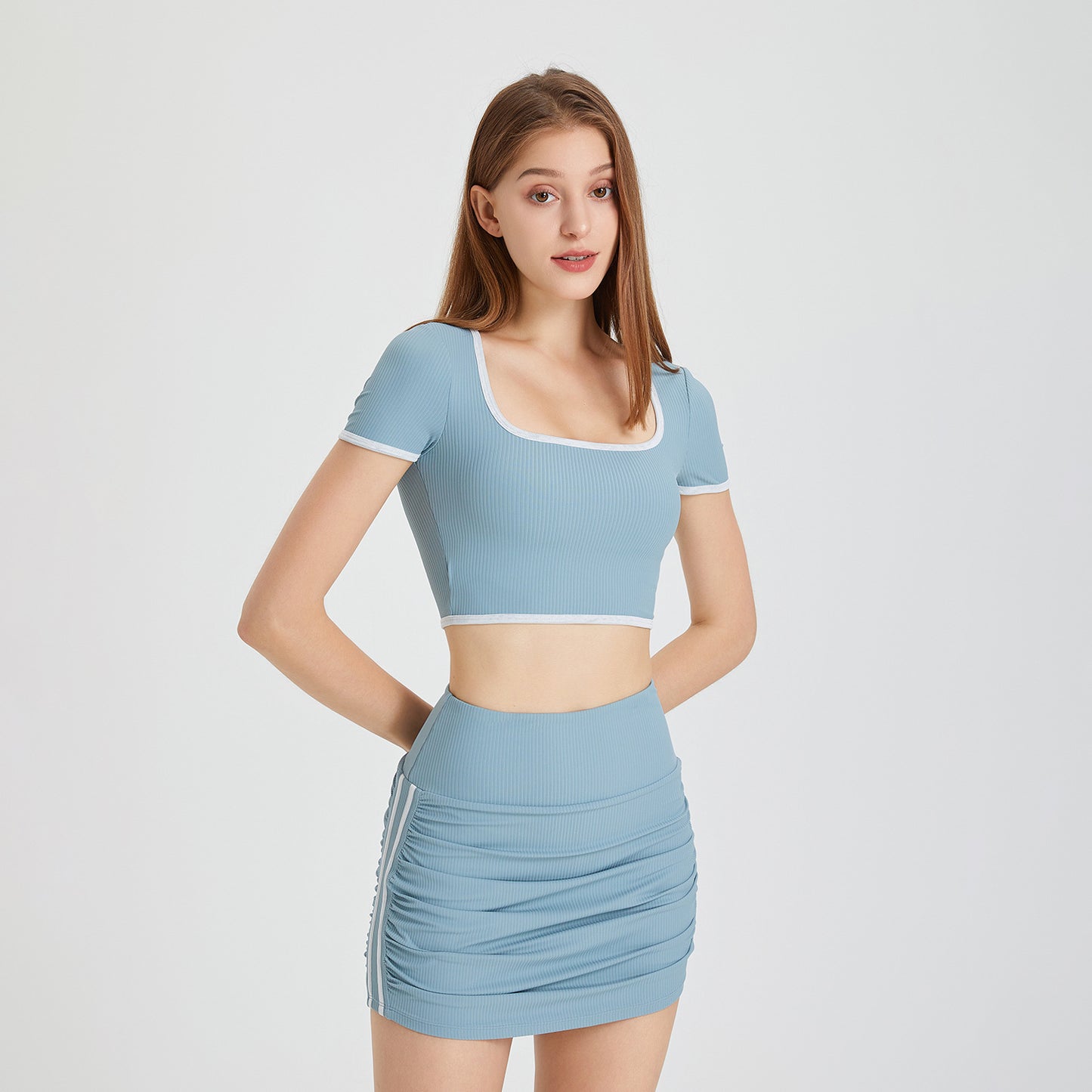 Nude Feel Yoga Bra Short Sleeve with Chest Pad Shockproof Sports Underwear Fitness Clothes Top Women