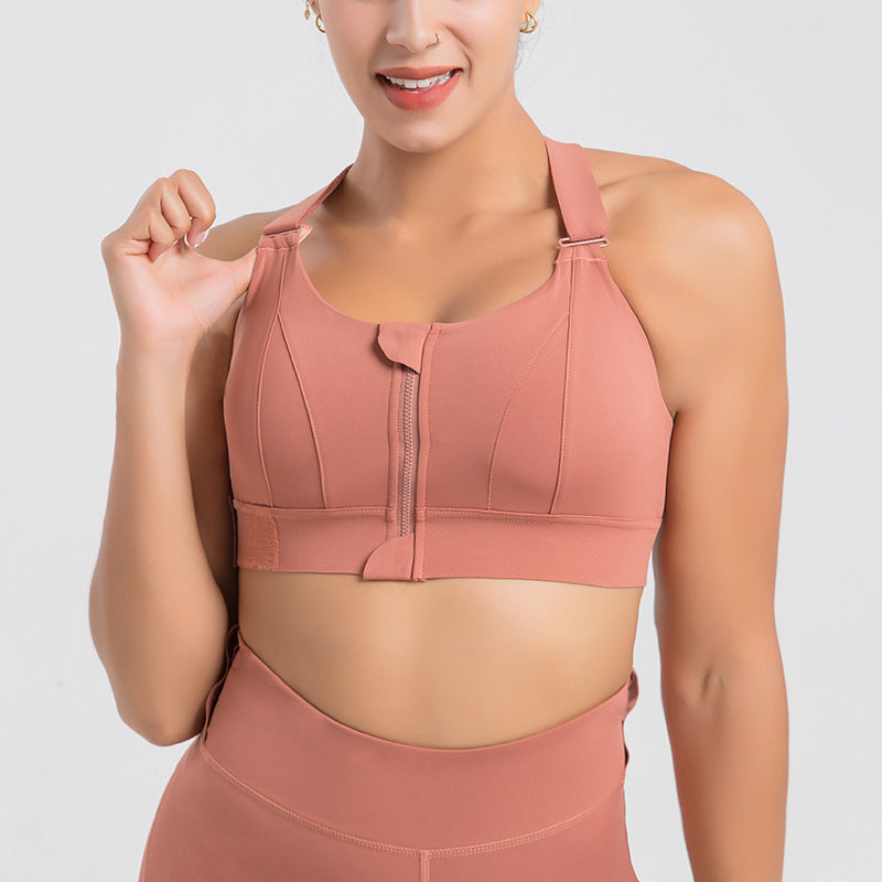 Criss Cross Back Velcro Sports Underwear Zipper Bandoulière réglable Soutien-gorge de course antichoc