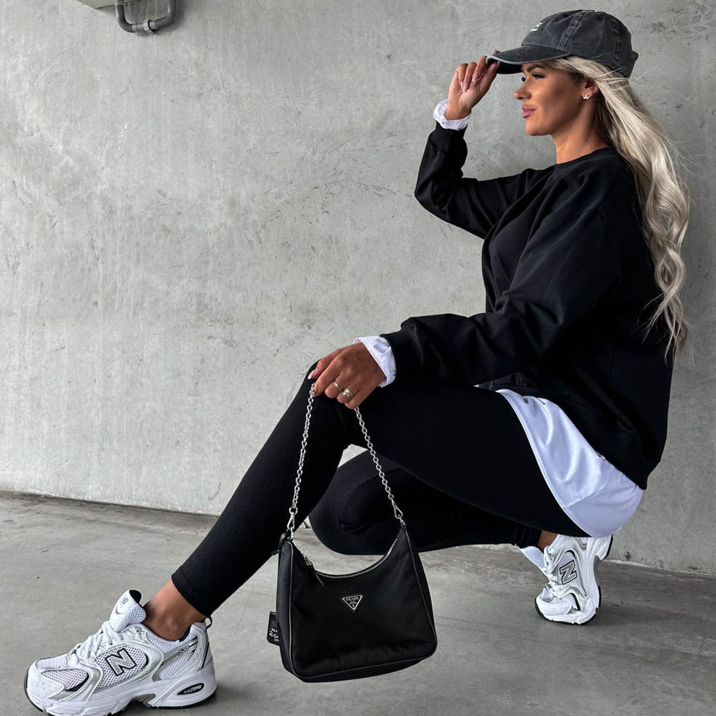 Women Clothing Autumn Winter Two Piece Suit Faux Two Pieces Casual Long Sleeve Sweatshirt Tops Rib Tight Trousers Suit for Women