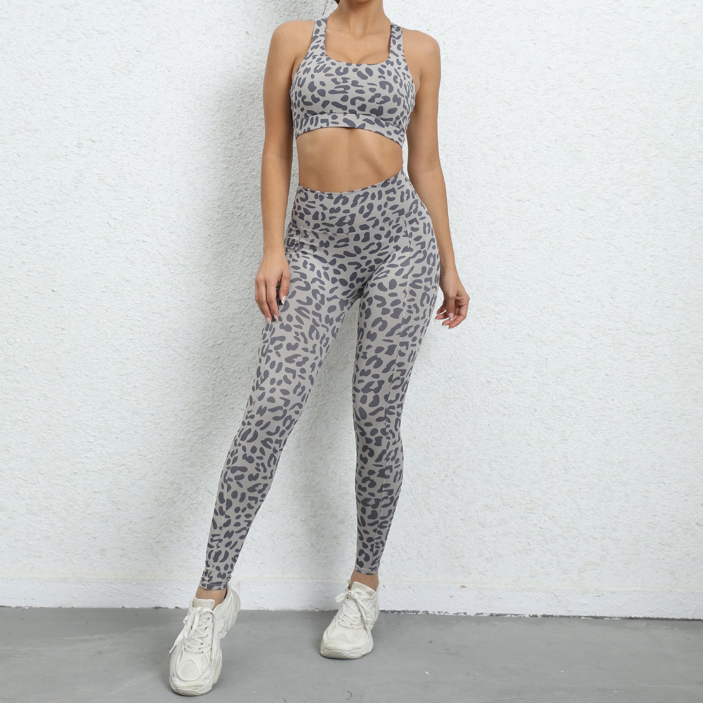 Imprimé léopard Yoga Vêtements Beauté Dos Serré Sport Costume Peach Hip Raise Taille Haute Fitness Costume Femmes