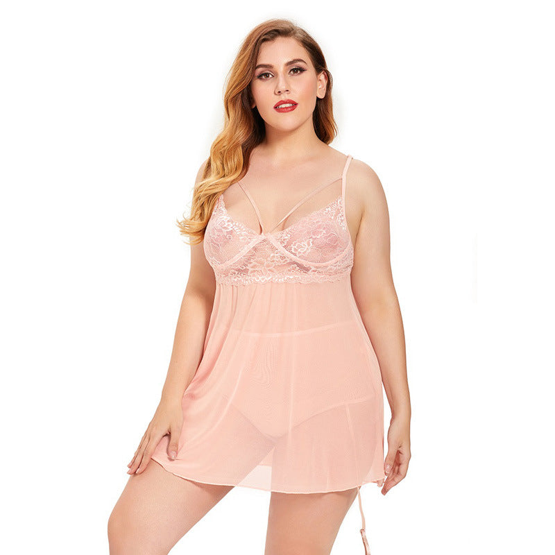 Plus Size Lingerie Sexy Sexy Dentelle Dos Nu Pyjamas Jupe à Bretelles Vêtements de Nuit Sexy