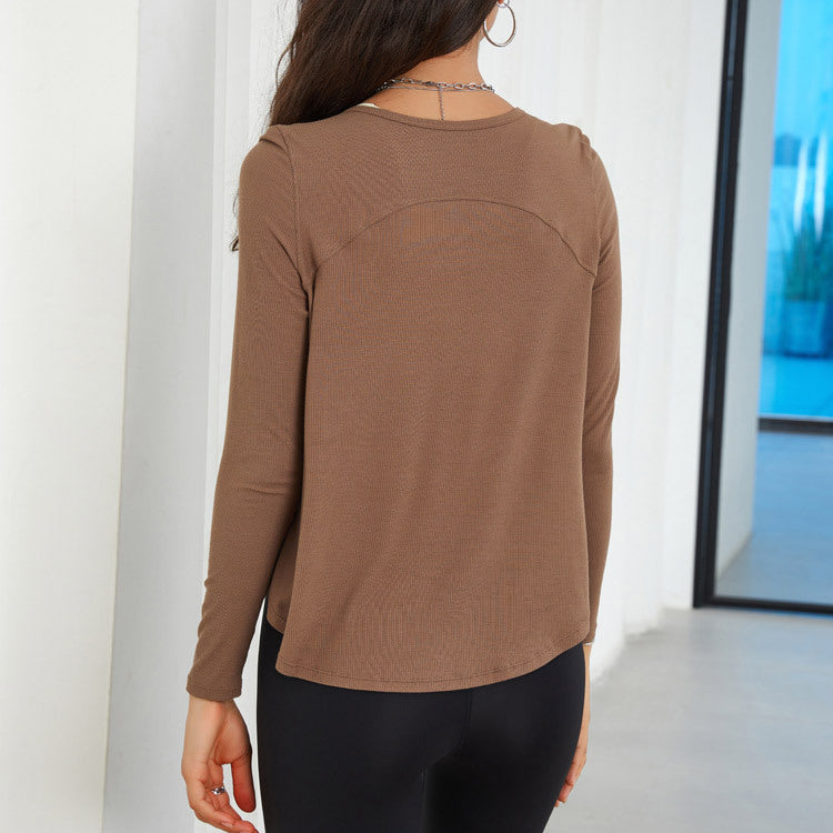 Maglietta a maniche lunghe da yoga fitness allentata Camicetta ad asciugatura rapida Filo Abbigliamento sportivo da allenamento Top da donna
