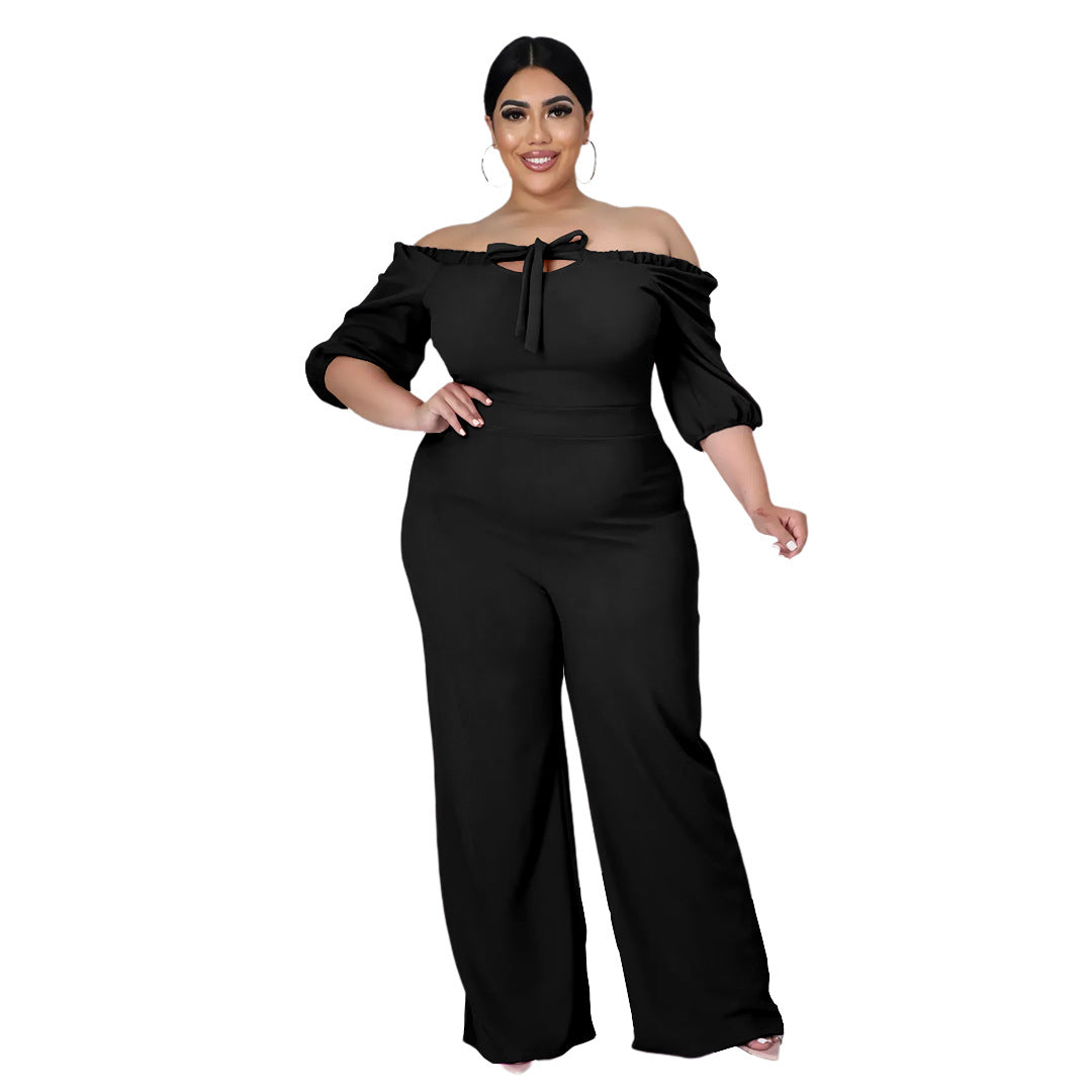 Combinaison à jambes larges et à bretelles de couleur unie de grande taille pour femmes