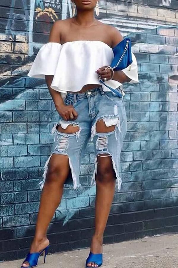 Pantalon court en denim stretch sexy
