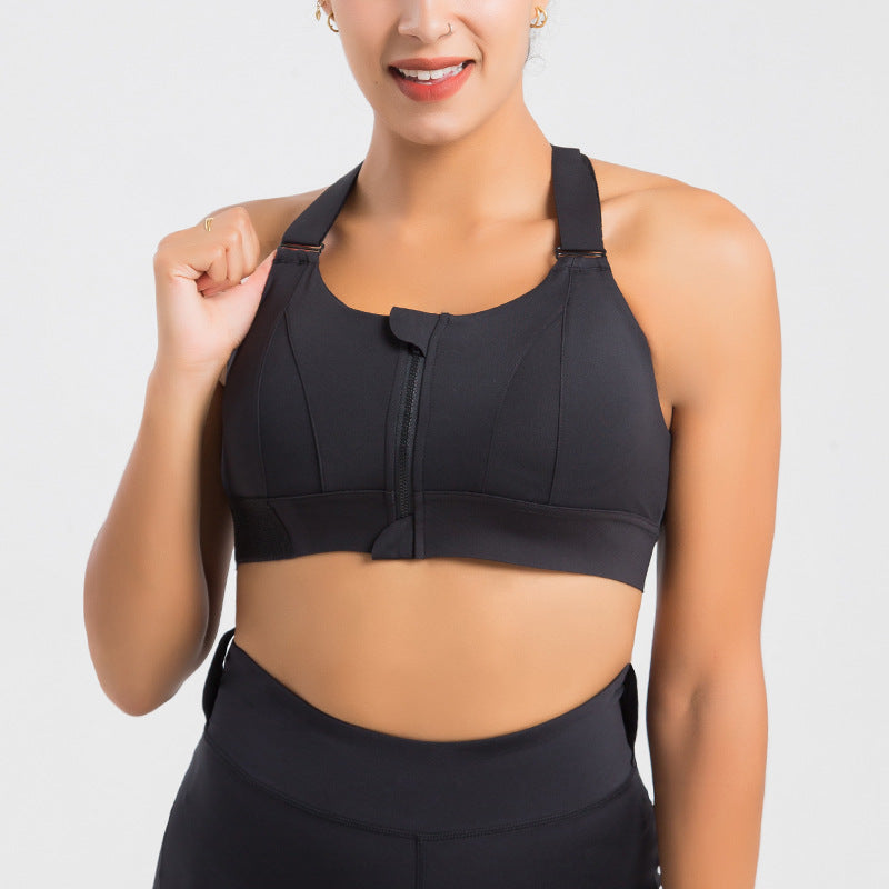Criss Cross Back Velcro Sports Underwear Zipper Bandoulière réglable Soutien-gorge de course antichoc