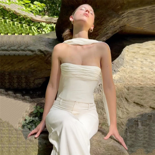 Women Clothing off Shoulder Slim Fit cropped Solid Color Inner Wear Vest