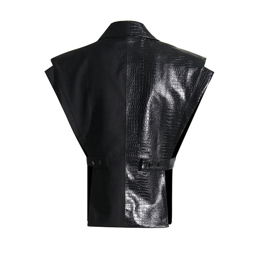 Crocodile Pattern Leather Stitching Blzaer Fabric Vest Personalized Cut Stylish Adjustable Jacket