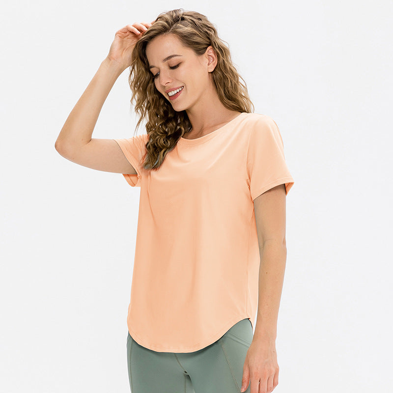 Women Yoga Sports Short Sleeve Loose Running Lightweight Breathable T shirt Stretch Workout Clothes Quick Drying Top