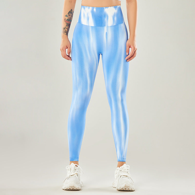 Tie Dye Yoga Pantalons Femmes Sans Couture Taille Haute Pêche Hanche Sport Leggings Serrés Vêtements Extérieurs