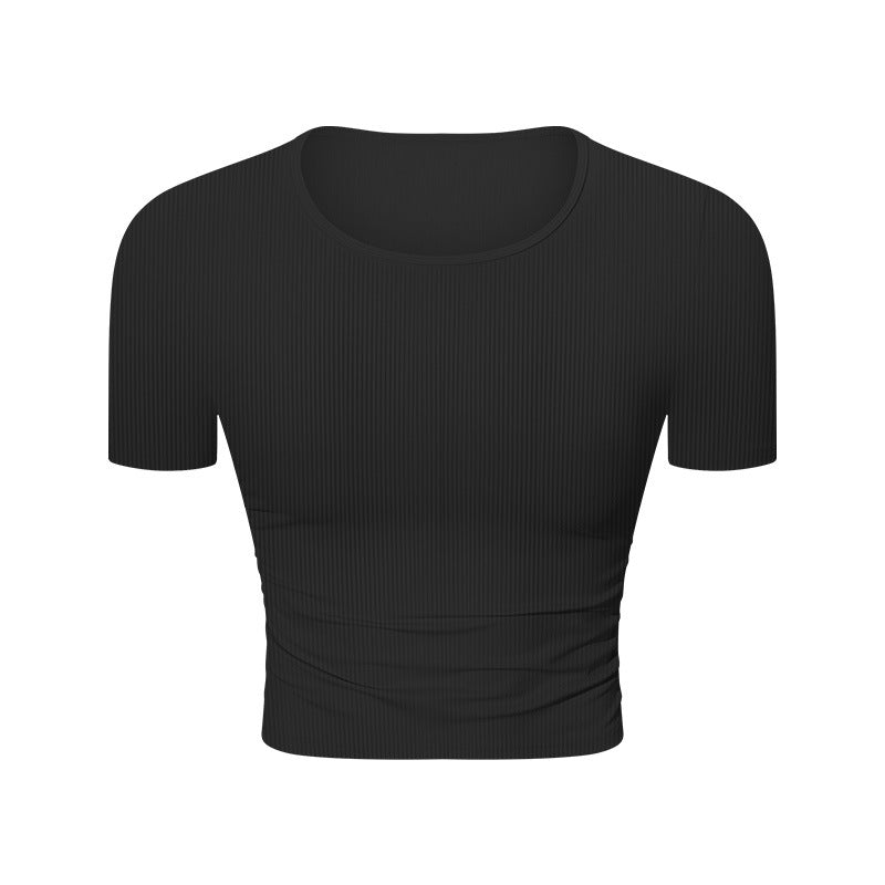 Taille plissée minceur sport court manches courtes haute élastique Nude Feel Slim Fit veste de yoga amincissante