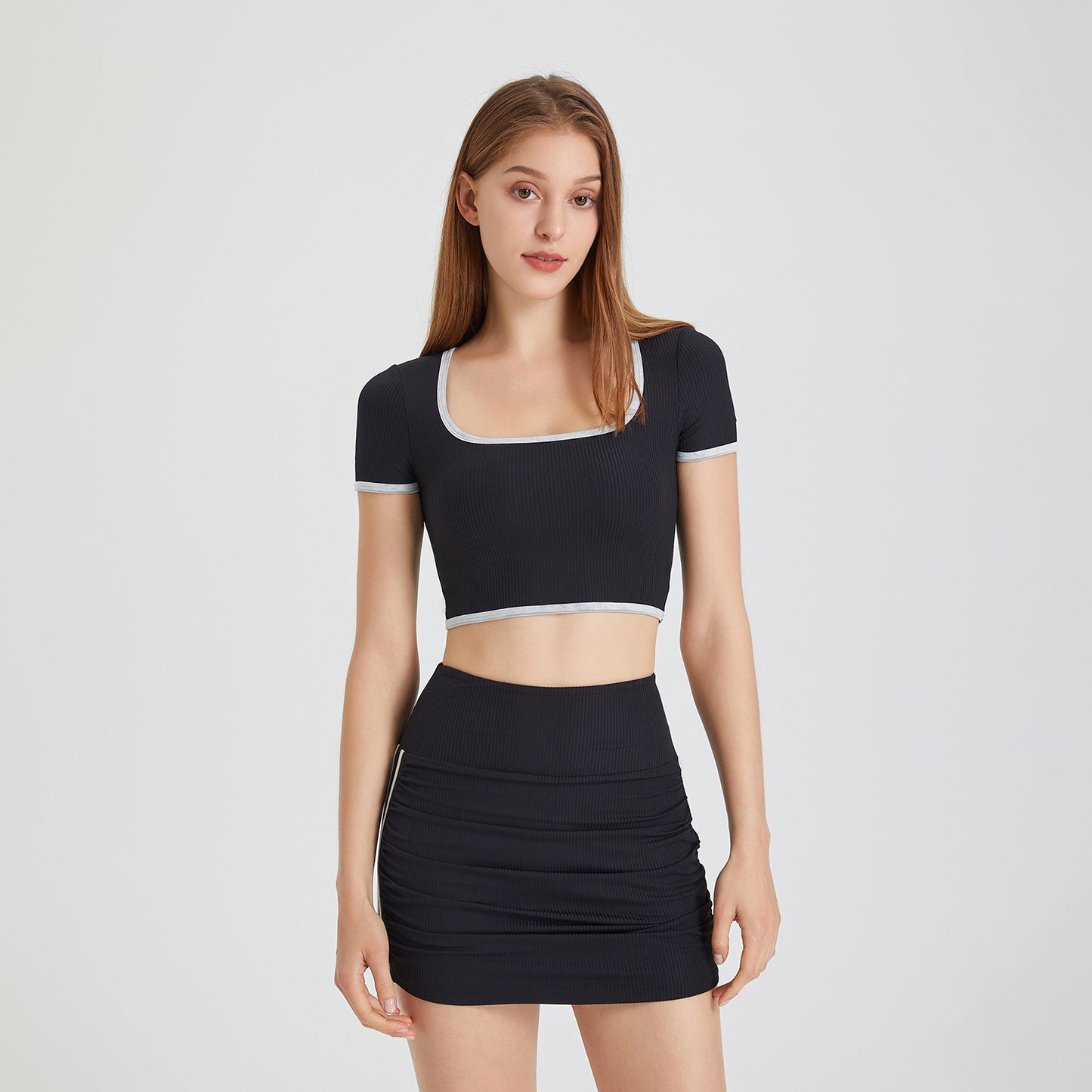 Nude Feel Yoga Bra Short Sleeve with Chest Pad Shockproof Sports Underwear Fitness Clothes Top Women