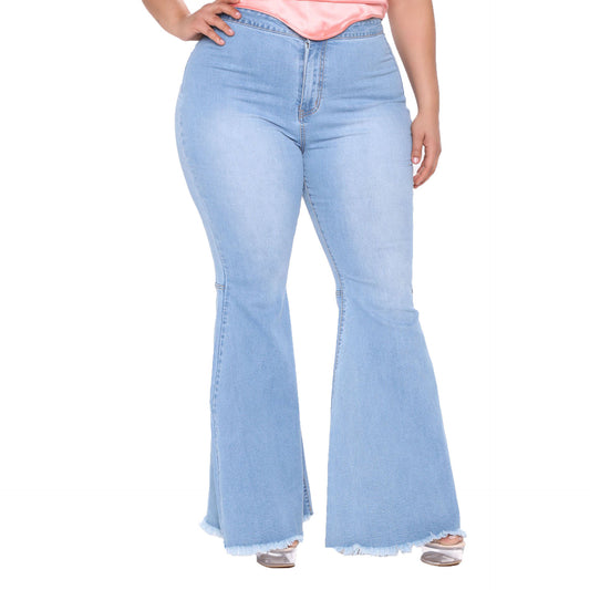 Plus Size Fashion Slim Wide Leg  Flared Jeans