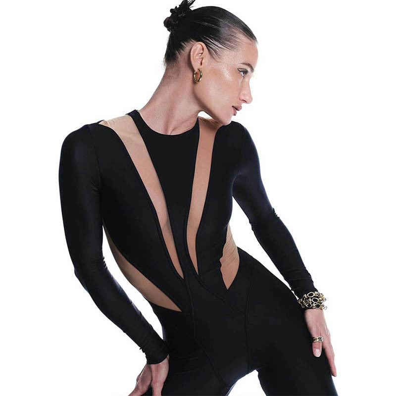 Femmes col rond manches longues couleur assortie à la mode longue combinaison