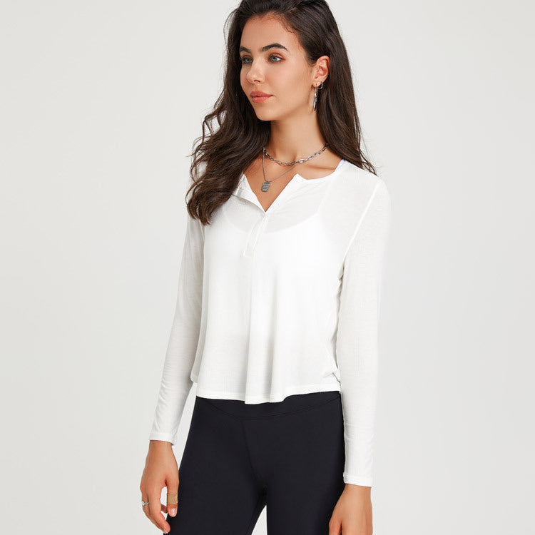 Maglietta a maniche lunghe da yoga fitness allentata Camicetta ad asciugatura rapida Filo Abbigliamento sportivo da allenamento Top da donna