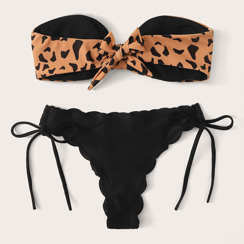 Maillot de bain fendu à imprimé léopard Bikini sexy en dentelle pour femmes