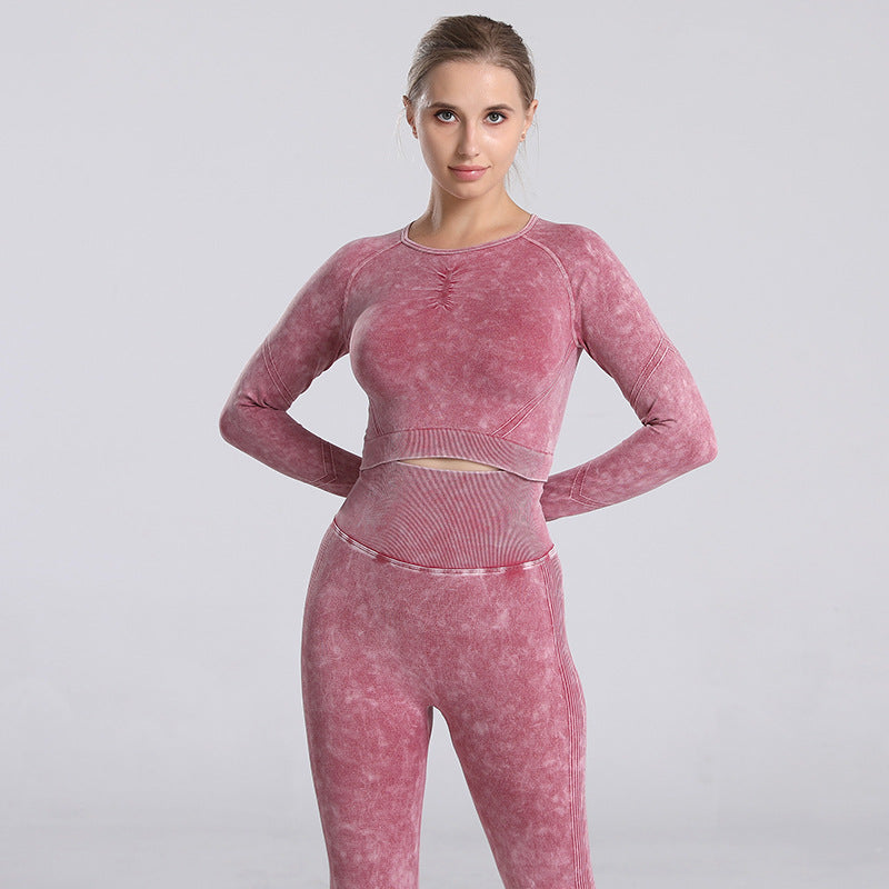 Vêtements de yoga plissés à manches longues pour femmes