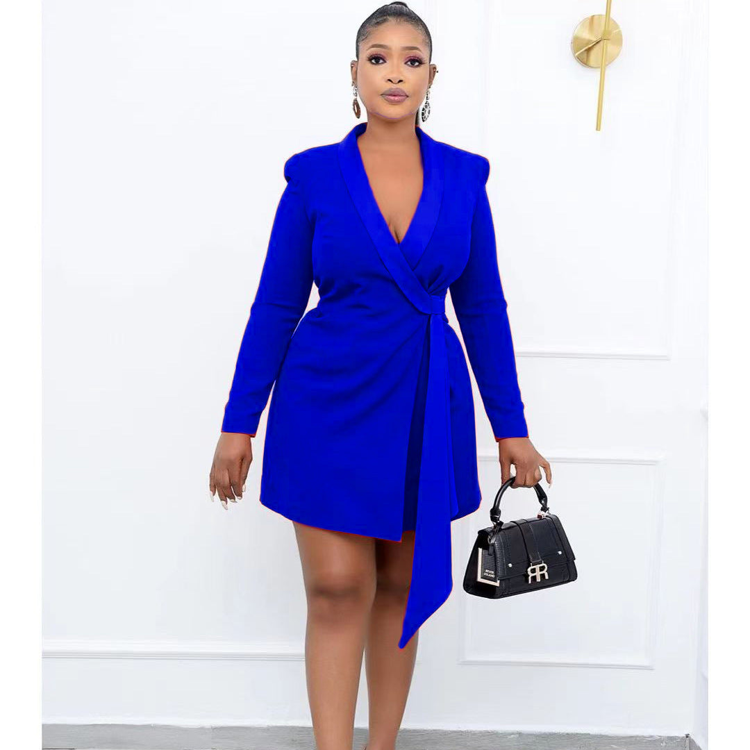 Robe Jupe de Costume à Lacets Coupe Slim de Bureau de Grande Taille