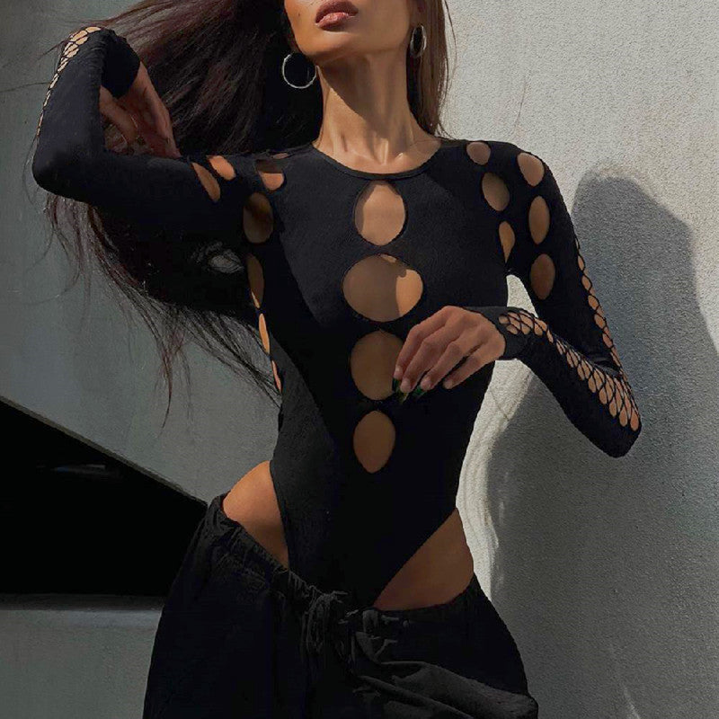 Women Clothes Sexy Hollow Out Cutout Slim Figure Flattering Bodysuits