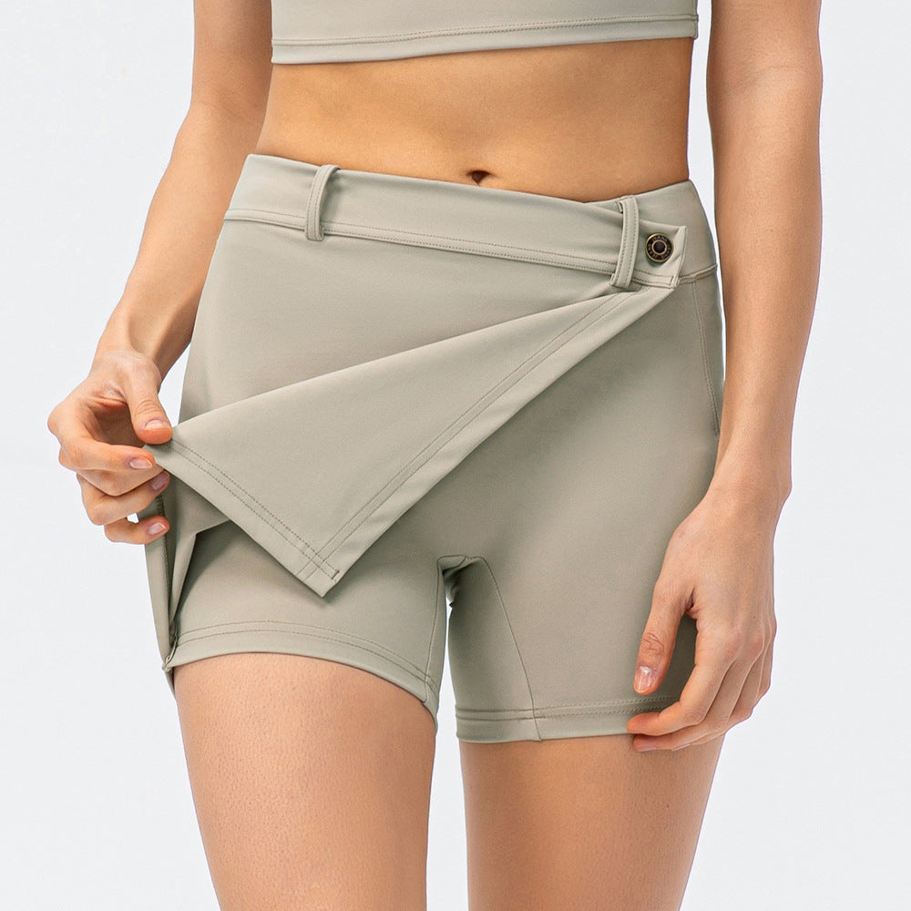 Printemps été femmes sport Culottes brocart Nude Feel Yoga danse course jupe courte Faux deux pièces Fitness Shorts