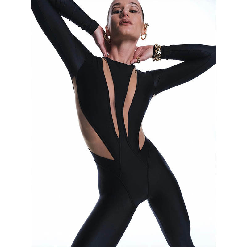 Femmes col rond manches longues couleur assortie à la mode longue combinaison