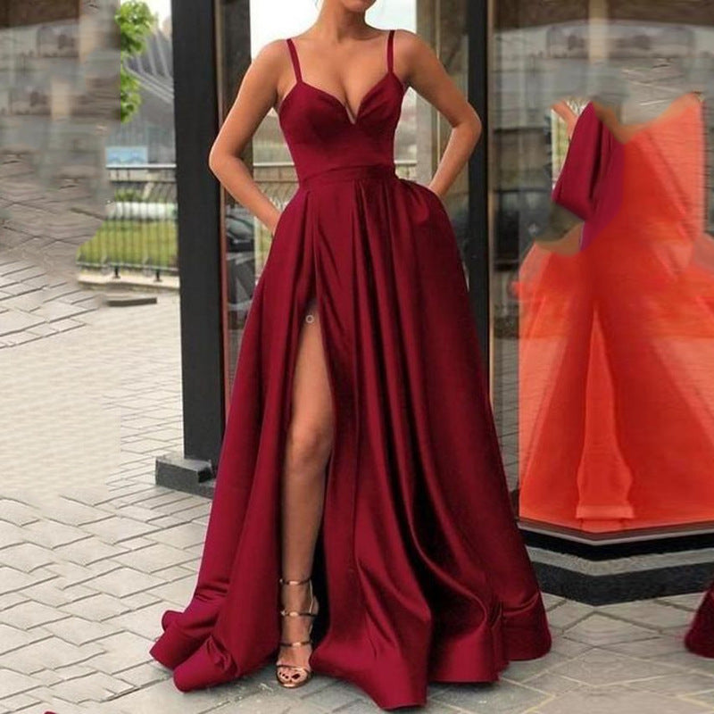 Robe de mariée en satin printemps nuptiale mariage bustier tubulaire minceur simple robe de banquet longueur au sol