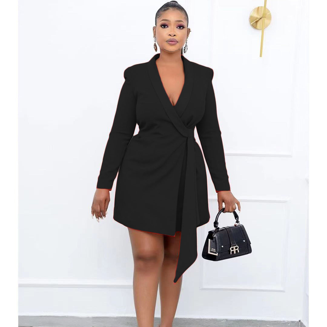 Robe Jupe de Costume à Lacets Coupe Slim de Bureau de Grande Taille
