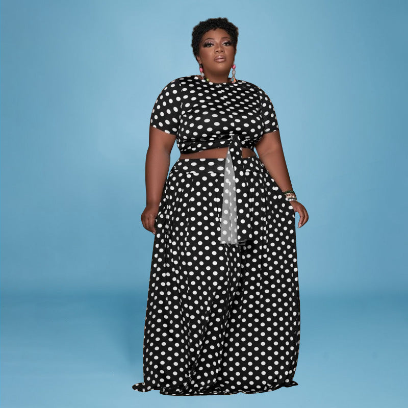 Plus Size Dot Casual Two-Piece Suit Polka Dot Women Suit