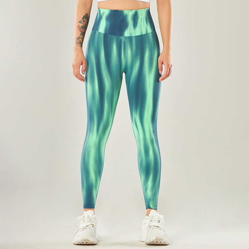 Tie Dye Yoga Pantalons Femmes Sans Couture Taille Haute Pêche Hanche Sport Leggings Serrés Vêtements Extérieurs