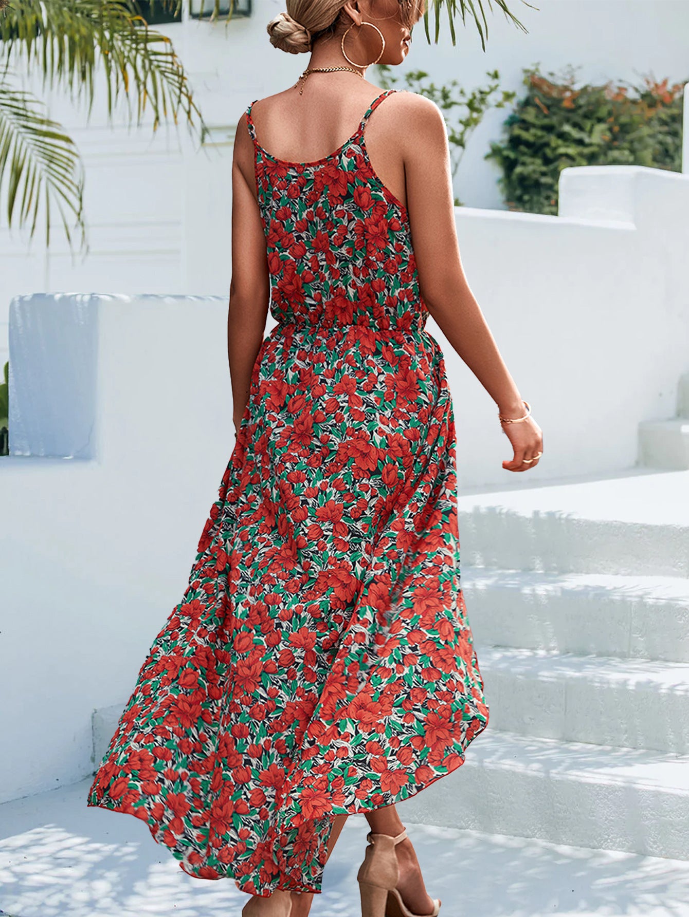 Spring Summer Sexy Irregular Asymmetric Criss Cross V neck Suspenders Floral Culottes
