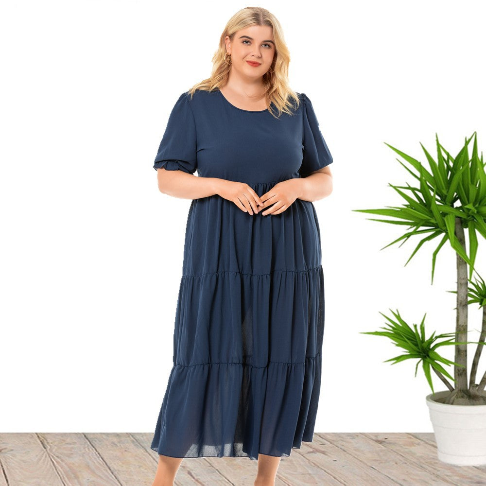 Grande taille été col rond filles bohème femmes vêtements robe à manches courtes