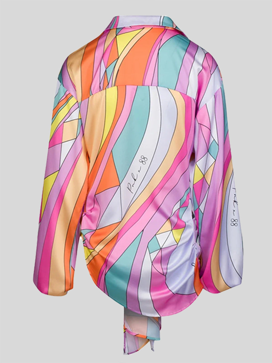 Plus Size Loose Long Sleeve Printed Shirt Top