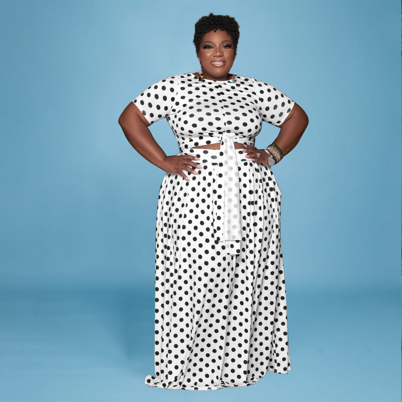 Plus Size Dot Casual Two-Piece Suit Polka Dot Women Suit