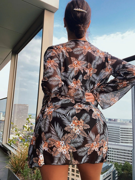 Swimsuit Women's Split Three Piece Suit High Waist Long Sleeves Blouse Shade Suit