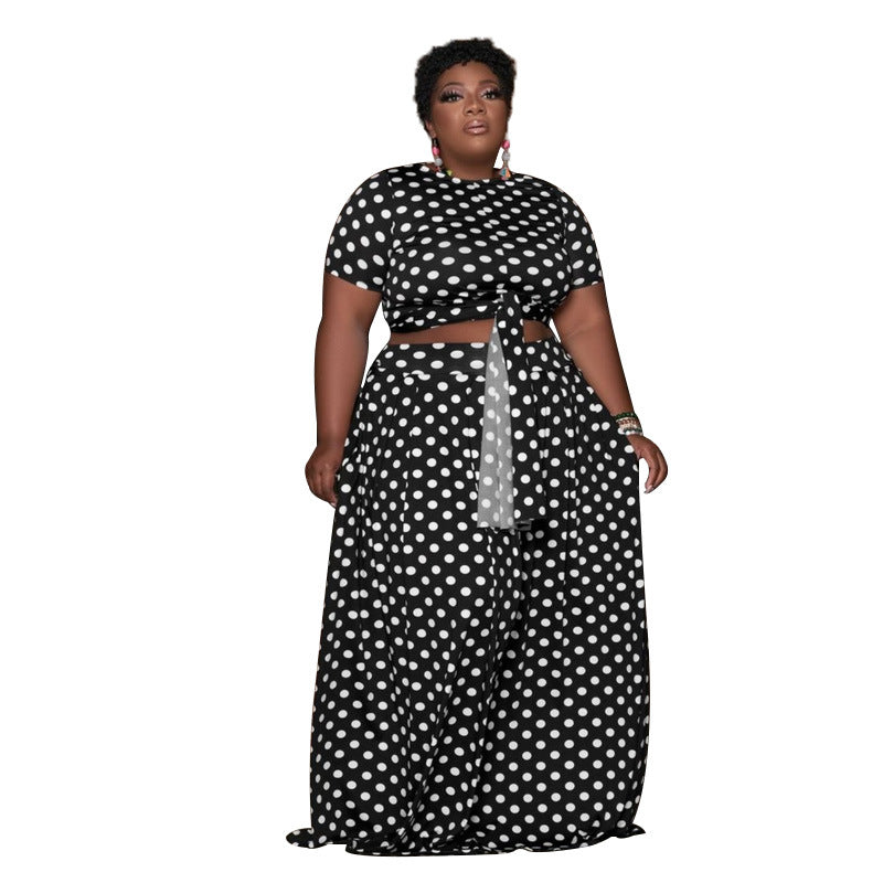 Plus Size Dot Casual Two-Piece Suit Polka Dot Women Suit