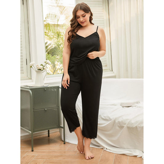 Plus Size Homewear Sling Backless Pajamas Two-Piece Set Can Be Worn outside