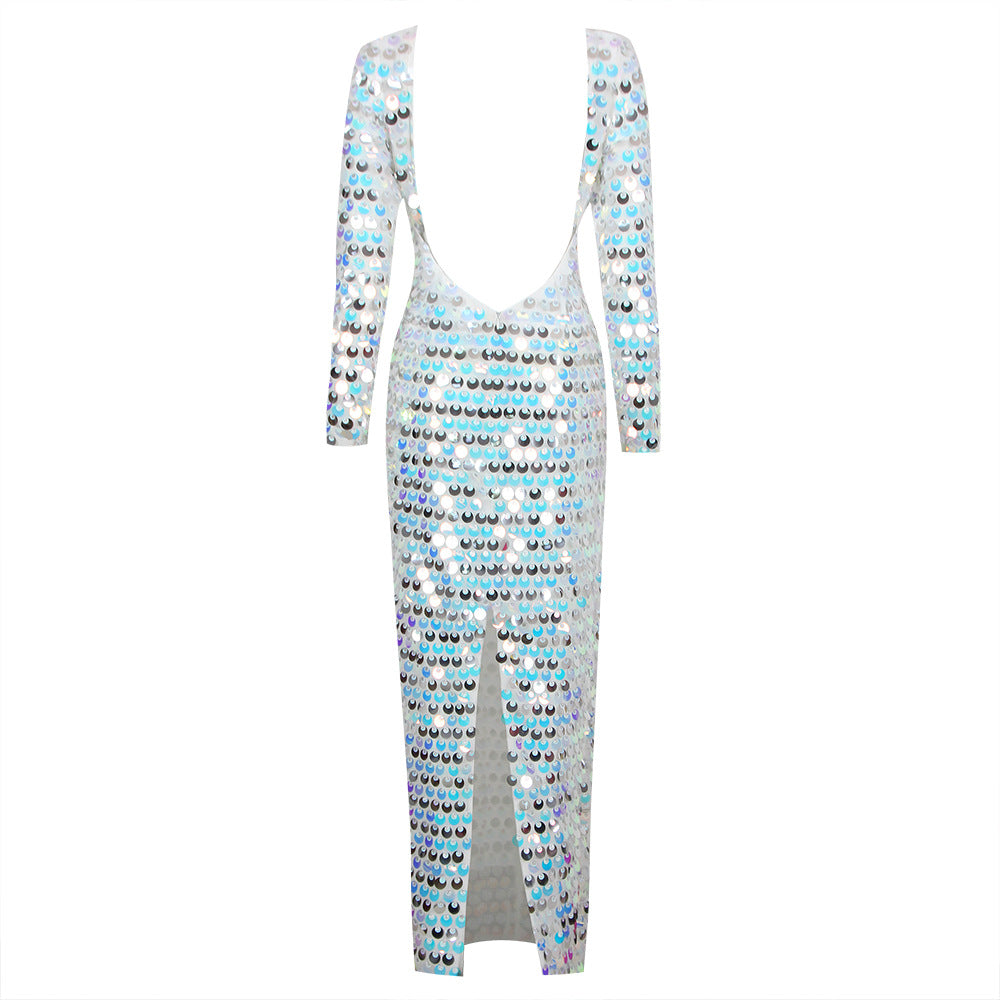 High End Sequined Light Luxury One Shoulder Dress Cocktail Host Annual Meeting Dress Women