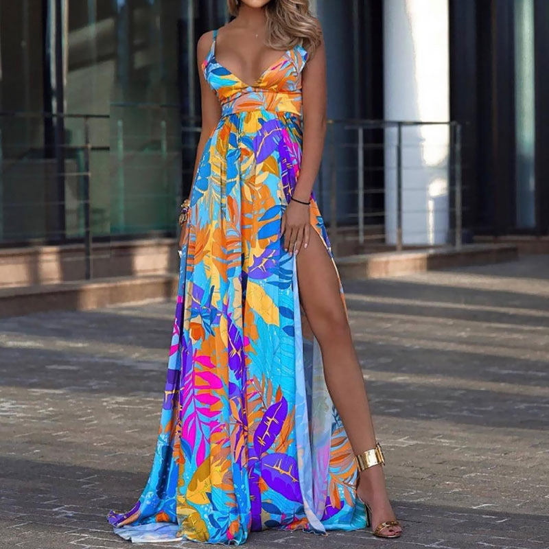 Robe d'été printemps New Leaf robe extensible à quatre côtés bohème hors de l'épaule sangle tube haut robe de vadrouille Boho vacances Maxi robes