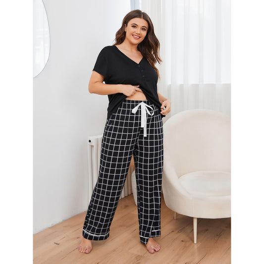 Plus Size Pajamas Women Spring Summer Short Sleeved Trousers Homewear