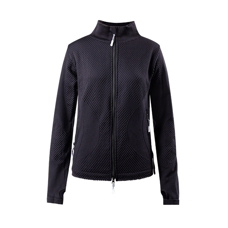 Seamless Fleece Lined Slim Fit Long Sleeve Casual Sports Jacket Stand Collar Solid Color Running Fitness Yoga Wear Women