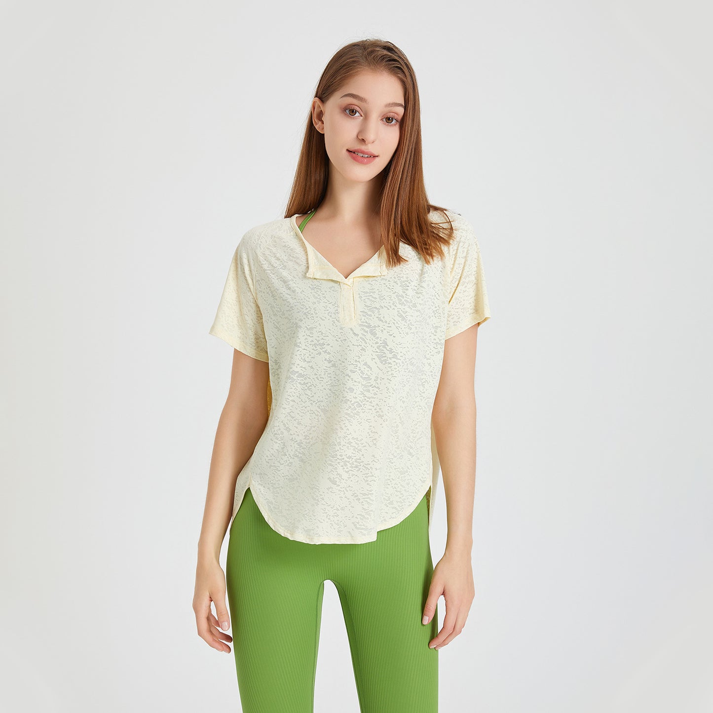 Été lâche respirant col en V Yoga vêtements à manches courtes t-shirt neige motif course sport Blouse entraînement haut femmes