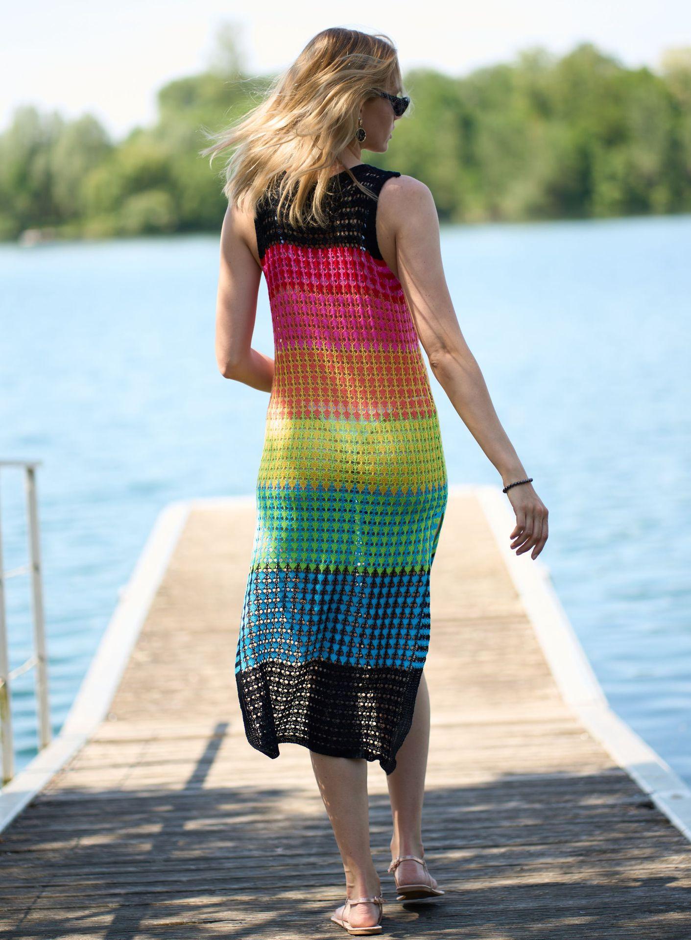 Knitted Rainbow Bar Beach Cover up Sexy Strap Dress Vacation Skirt Beach Cover Up